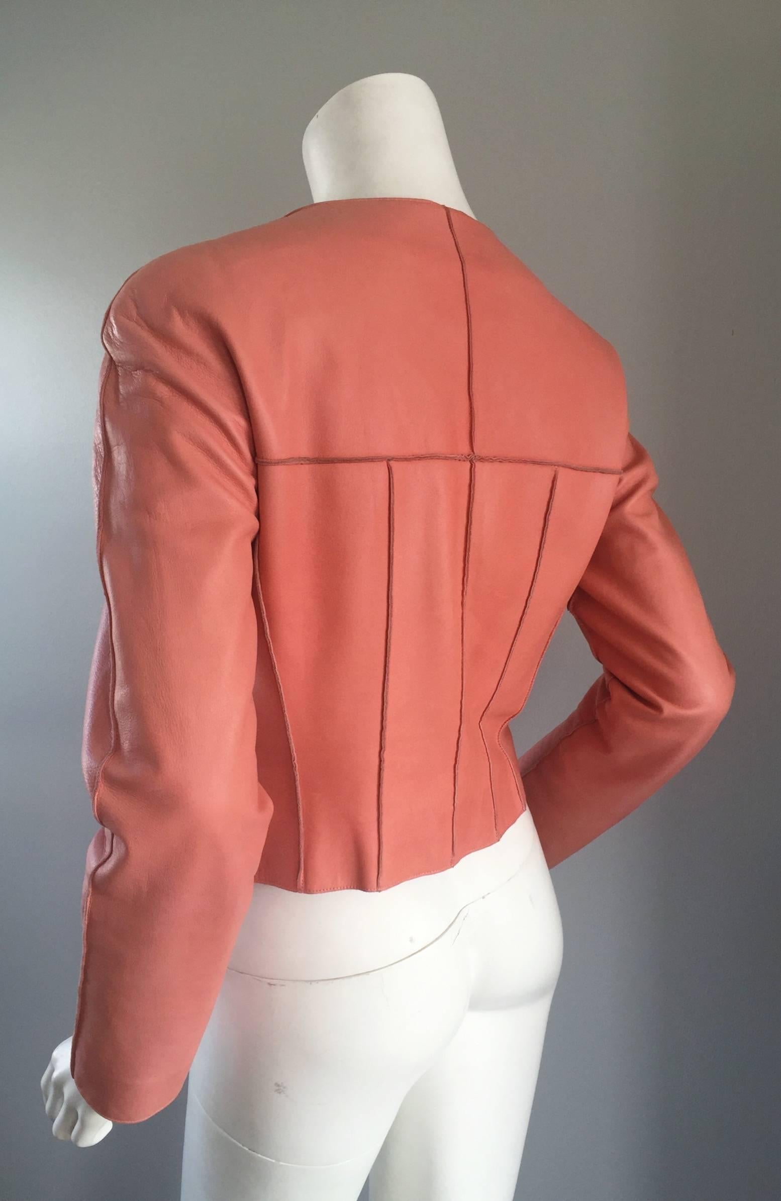 Chanel Pink Leather Jacket Spring Summer 1999 Rare Vintage Runway Piece  2