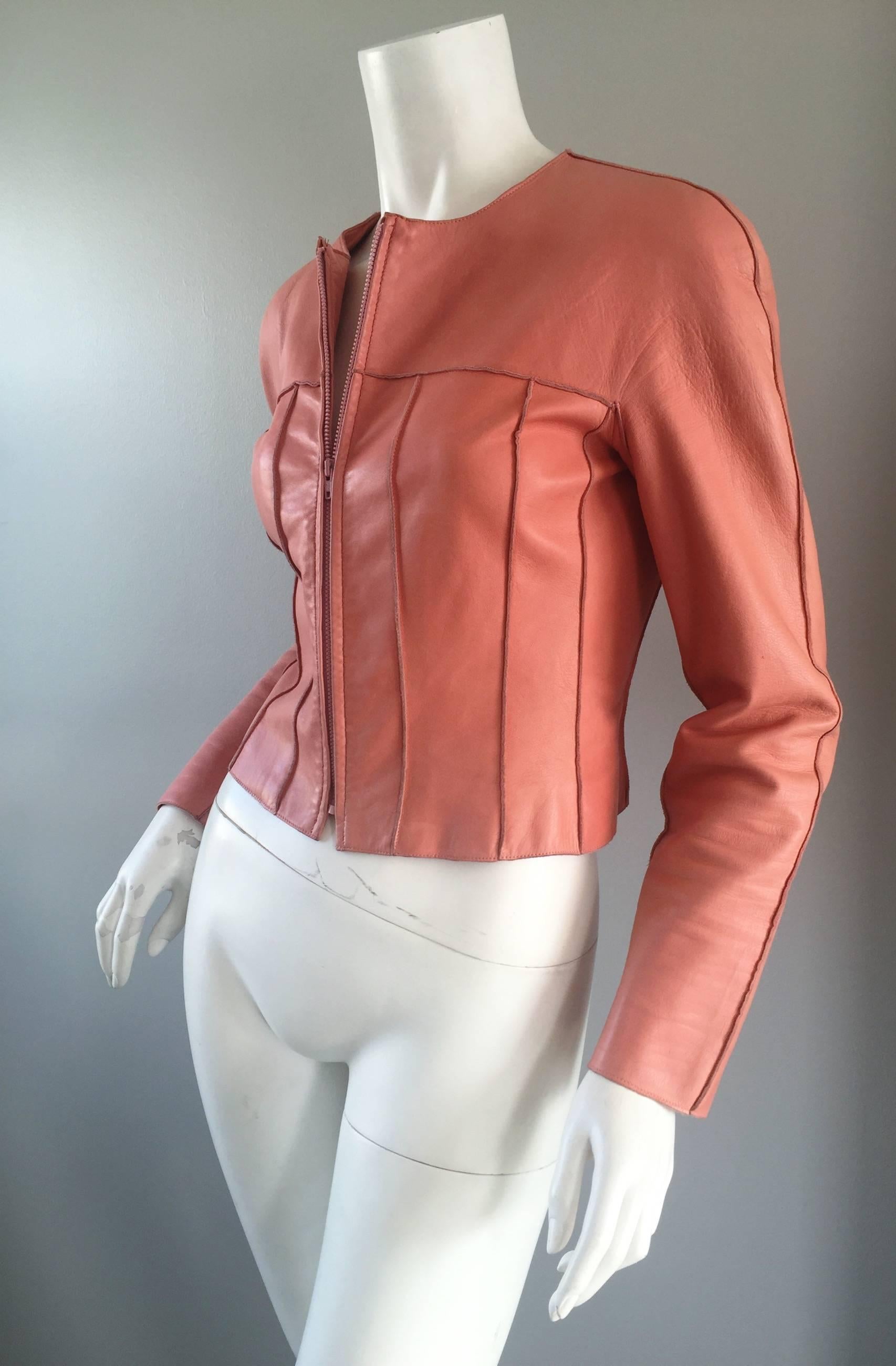 Chanel Pink Leather Jacket Spring Summer 1999 Rare Vintage Runway Piece  In Excellent Condition In San Diego, CA