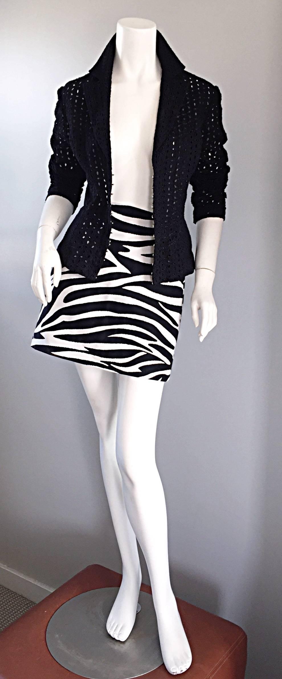 Gray Brand New Celine by Phoebe Philo Black and White Zebra Print A - Line Mini Skirt