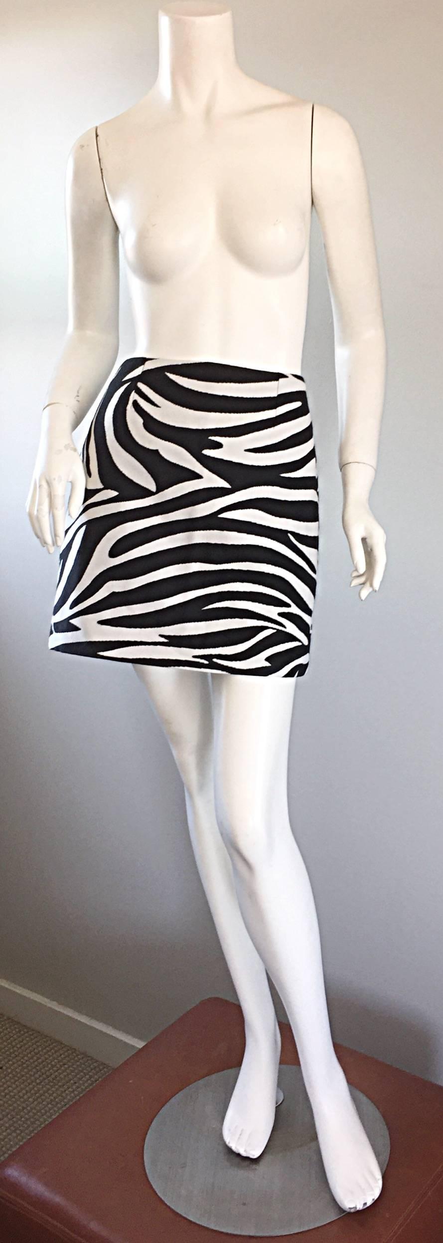 Brand New Celine by Phoebe Philo Black and White Zebra Print A - Line Mini Skirt 1