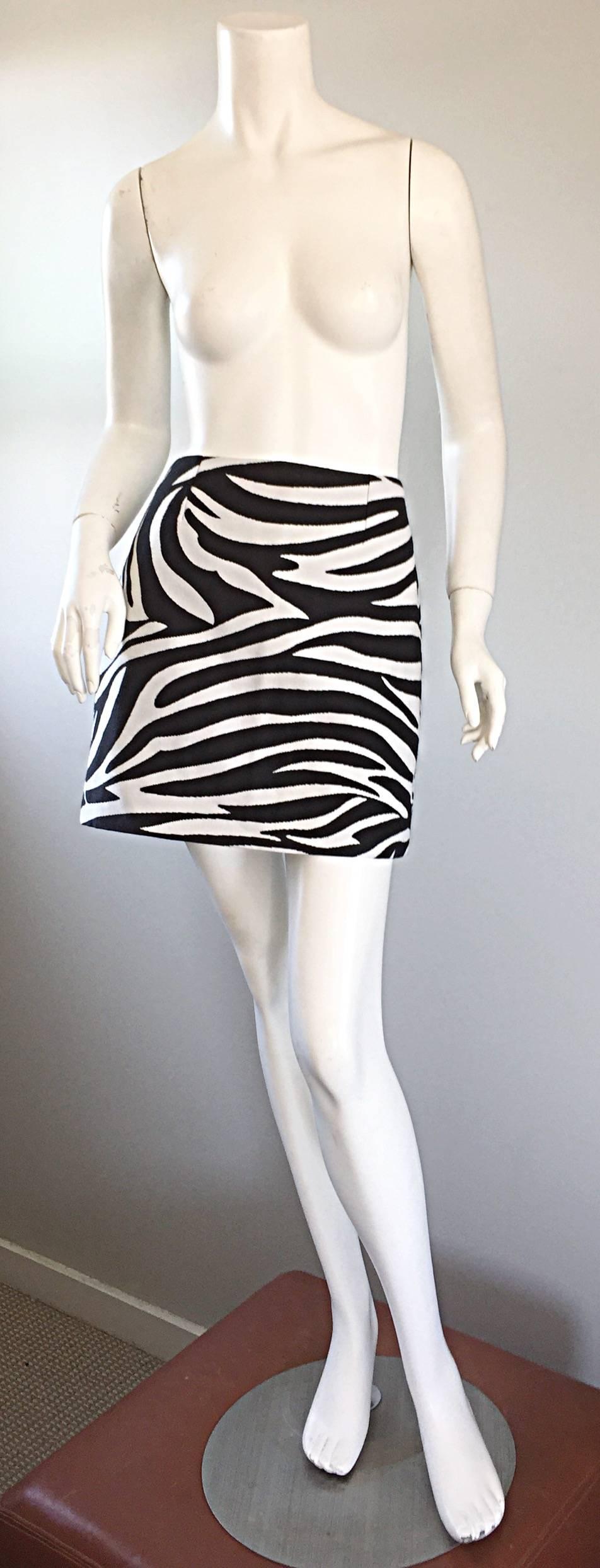 Stellar brand new CELINE, by PHOEBE PHILO, black and white zebra mini skirt! Perfect A-line fit, with amazing shape. Philo is credited with bringing Celine out from their 'rut,' transforming the fashion house back into a sought after brand. This