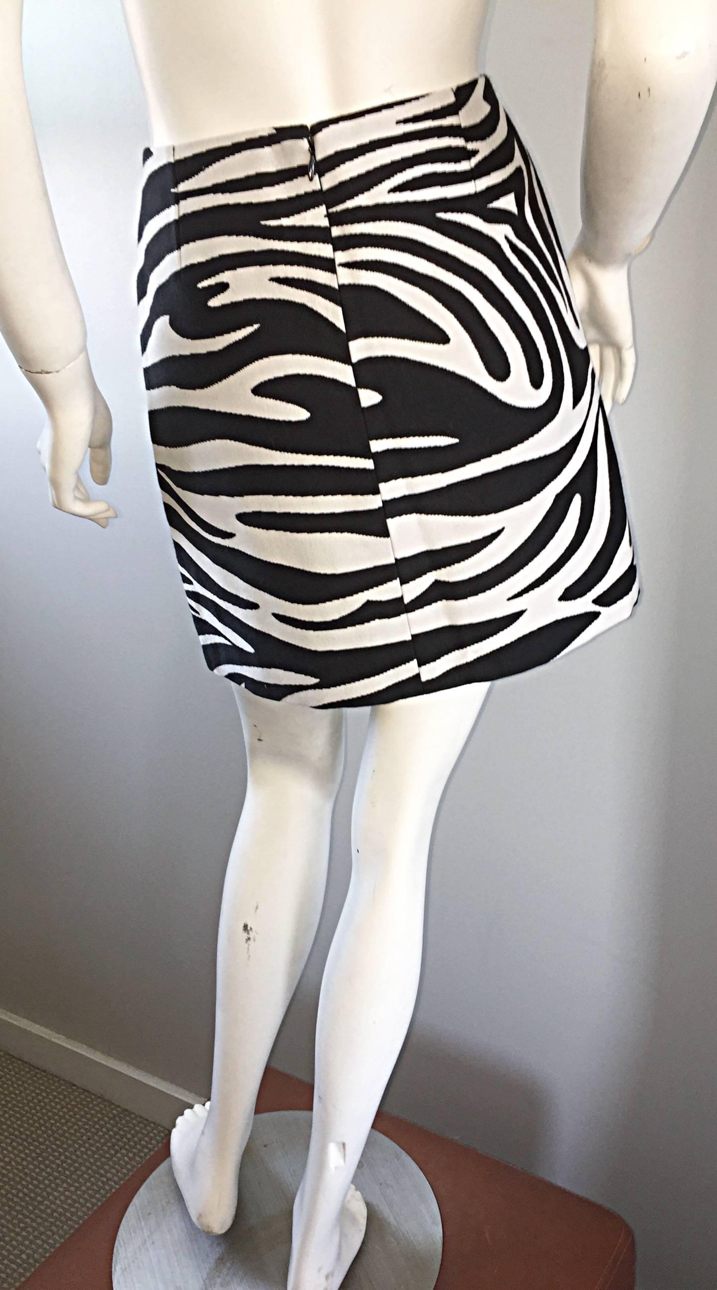 Women's Brand New Celine by Phoebe Philo Black and White Zebra Print A - Line Mini Skirt