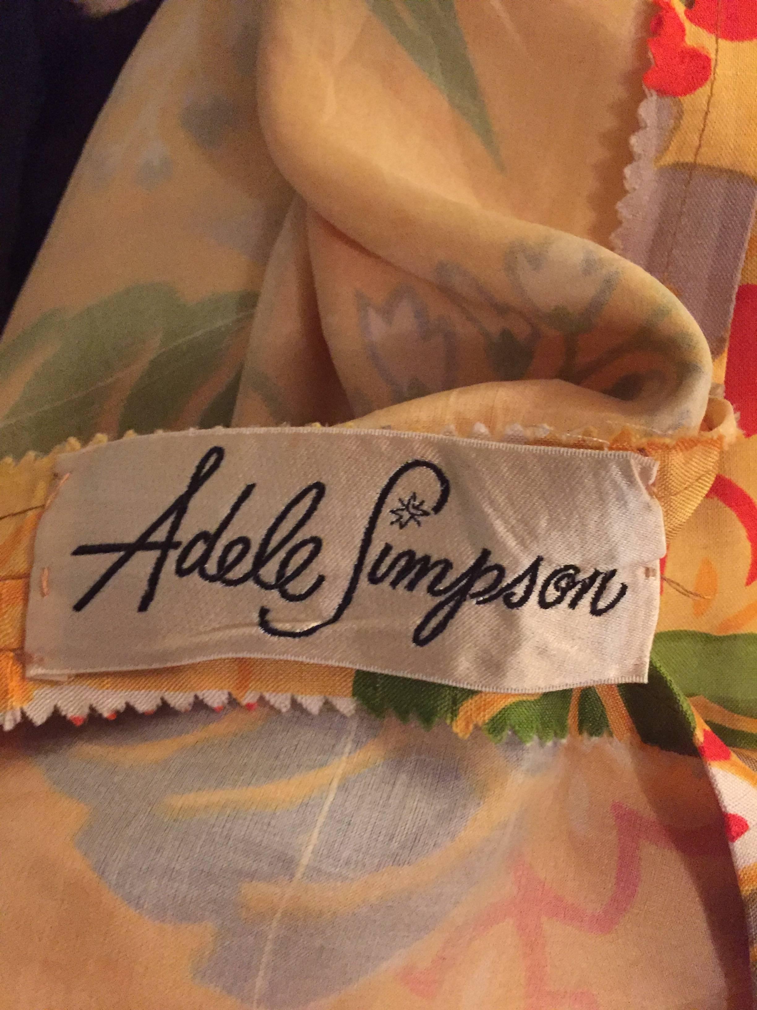Années 1950 Adele Simpson Vintage ' Feuilles + Fleurs ' Robe en soie jaune colorée des années 50  en vente 5