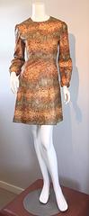 1960s Alligator + Snake Reptile Print Vintage A - Line 60s Brown Mod Dress
