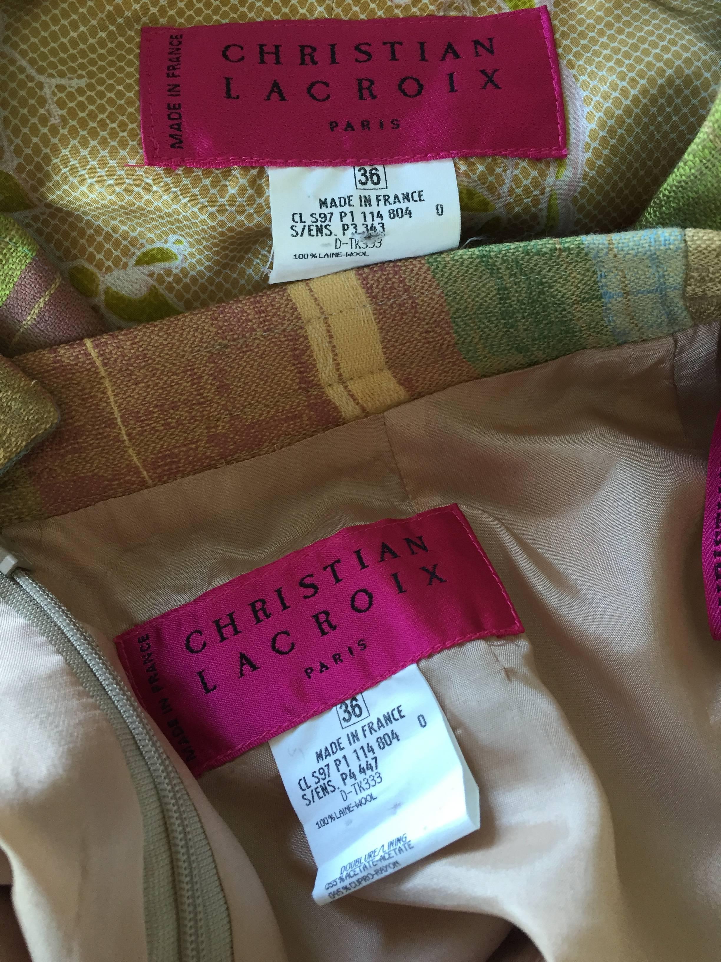 Christian Lacroix - Tailleur jupe vintage à carreaux asymétriques et pastel, années 1990 en vente 5