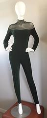 Tadashi Shoji Vintage Hunter Green Nude Illusion Rhinestone Jumpsuit Catsuit