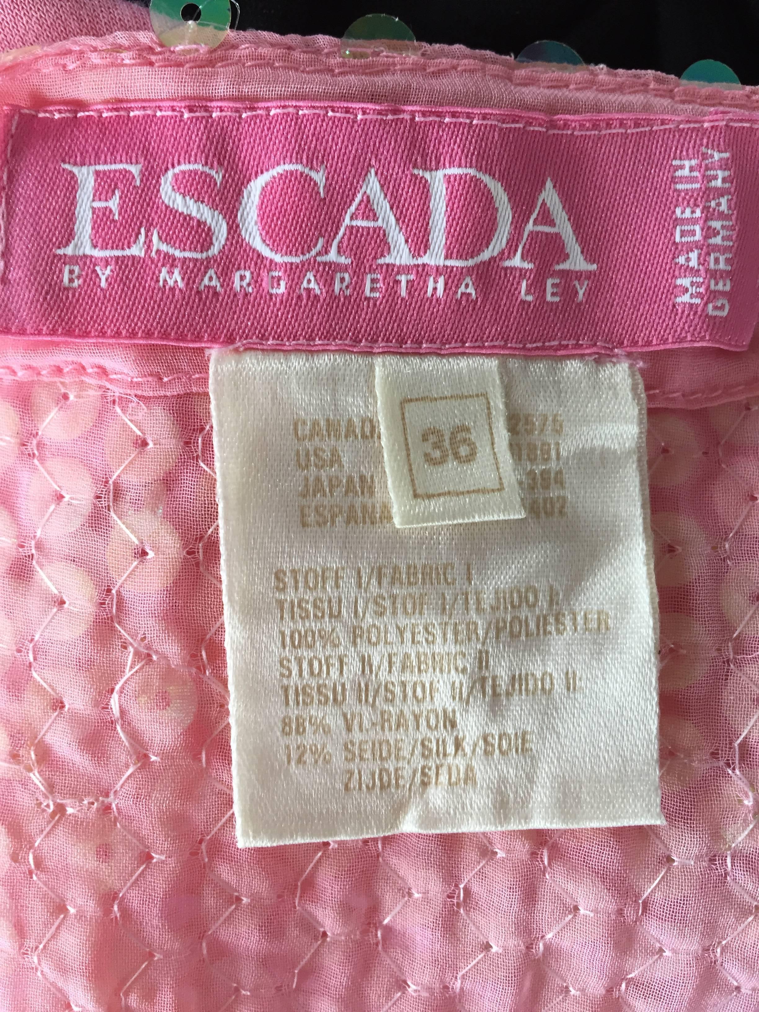 Vintage ESCADA by Margaretha Ley Pink Sequined Silk Bodysuit Leotard Onesie For Sale 4