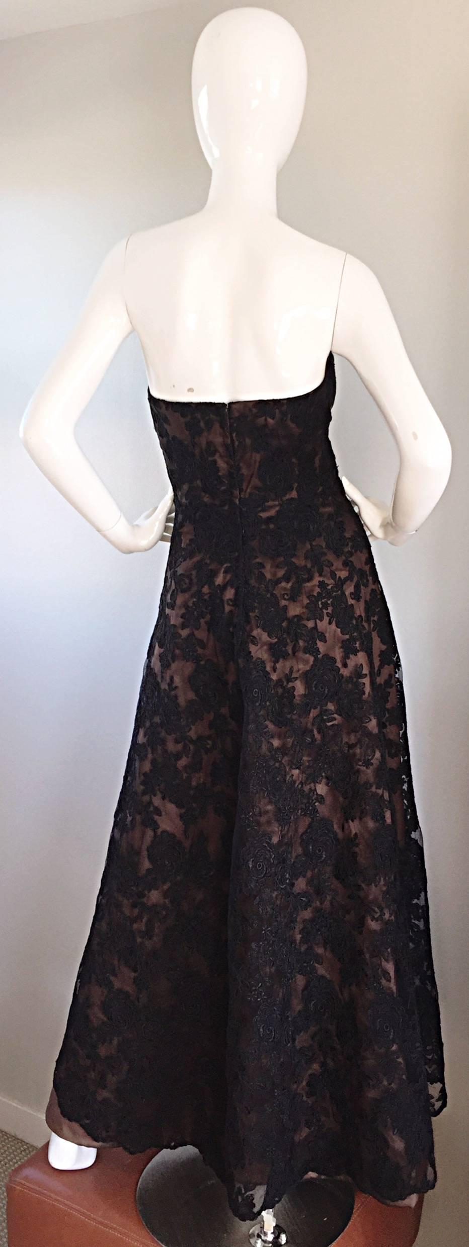 Incredible Vintage Rose Taft 1950s Style Black + Brown Lace + Silk Taffeta Gown For Sale 3