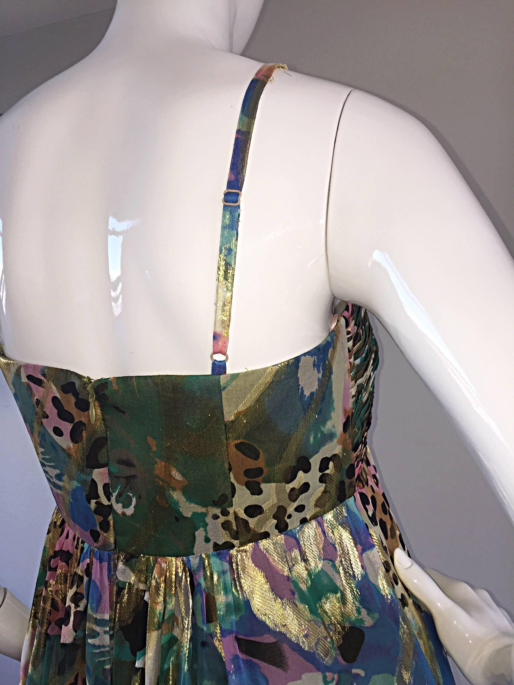 Women's Vintage Oleg Cassini Multi Print Leopard Metallic Floral Abstract Empire Dress