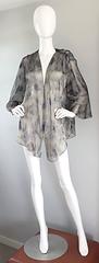 Vintage Bill Blass Size 14 Gray Silk Chiffon Beautiful Rose Print Kimono Jacket
