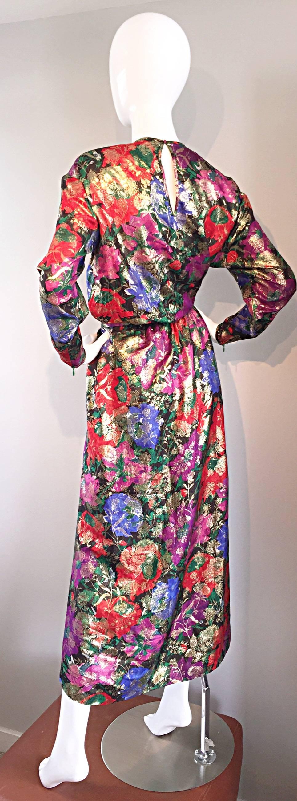 Women's Vintage Oscar de la Renta Silk Lame Beautiful Blouse + Skirt Dress Set Ensemble