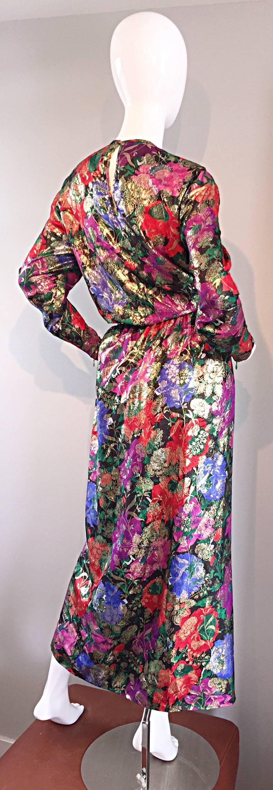 Vintage Oscar de la Renta Silk Lame Beautiful Blouse + Skirt Dress Set Ensemble 3