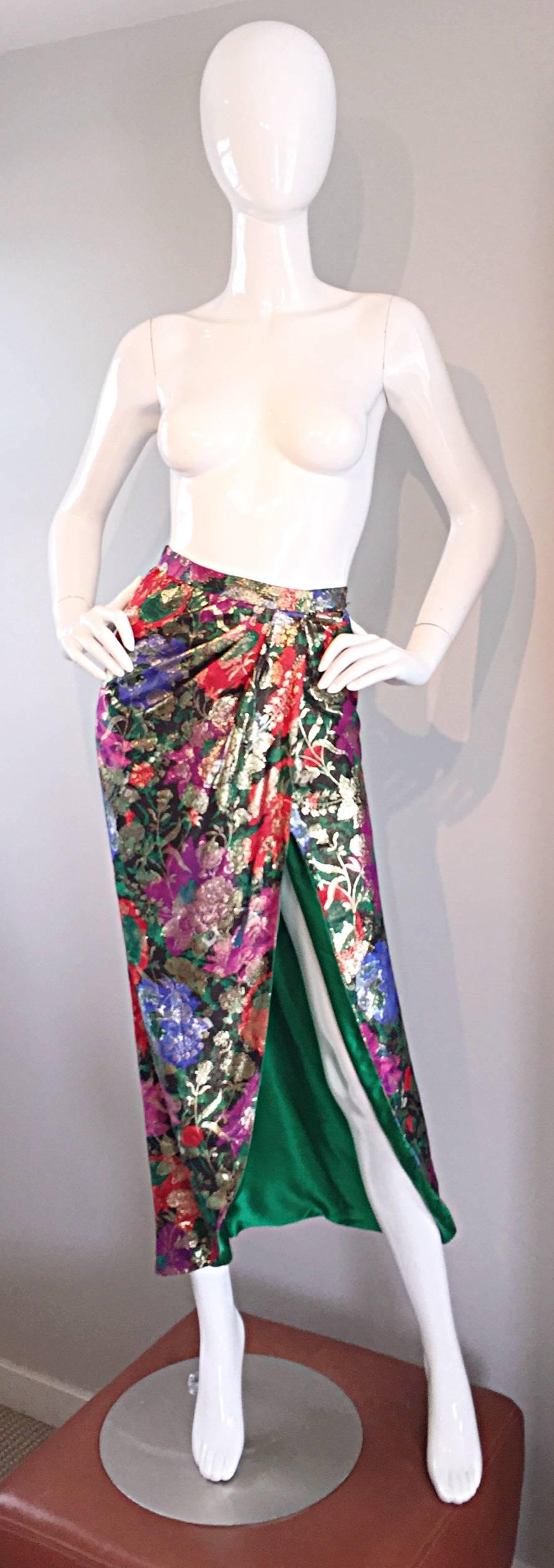 Vintage Oscar de la Renta Silk Lame Beautiful Blouse + Skirt Dress Set Ensemble 2