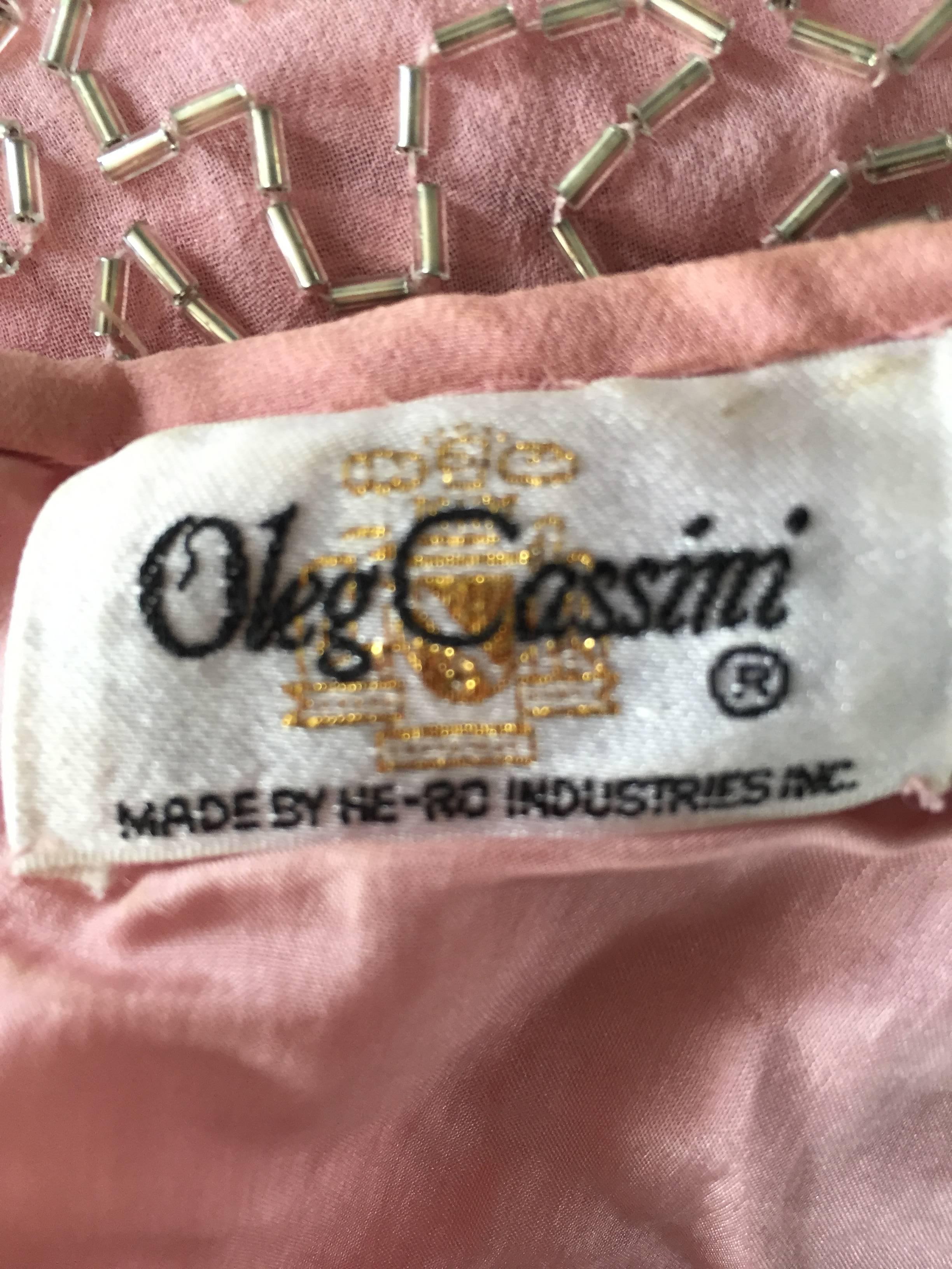 Gorgeous Vintage Oleg Cassini Pink + Silver Heavily Beaded Silk Dress  5