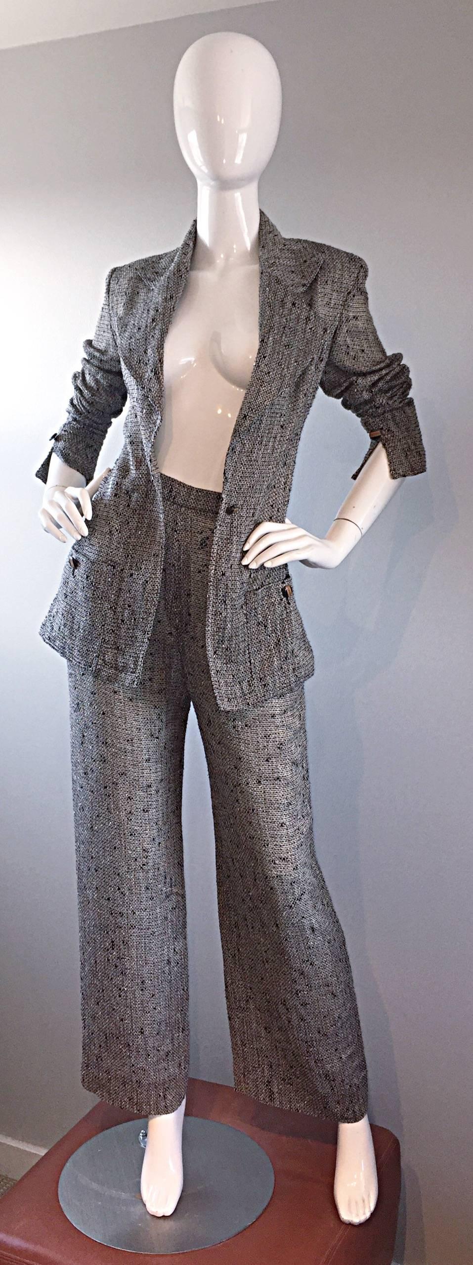 Jean - Jean-Louis Scherrer Coture numerato Vintage Gray Le Smoking Pant Suit Ensemble In condizioni ottime a San Diego, CA
