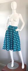 1950s Turquoise Blue + White Polka Dot Full Vintage 50s Cotton Voile Skirt
