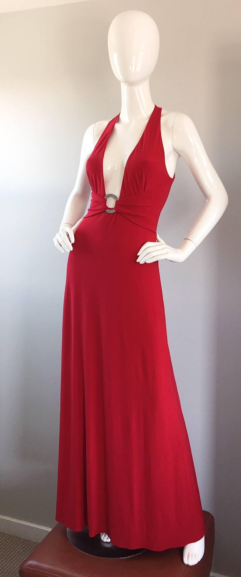 Amazing Vintage Lillie Rubin Lipstick Red Sexy ' Plunging ' Jersey Gown / Dress 5