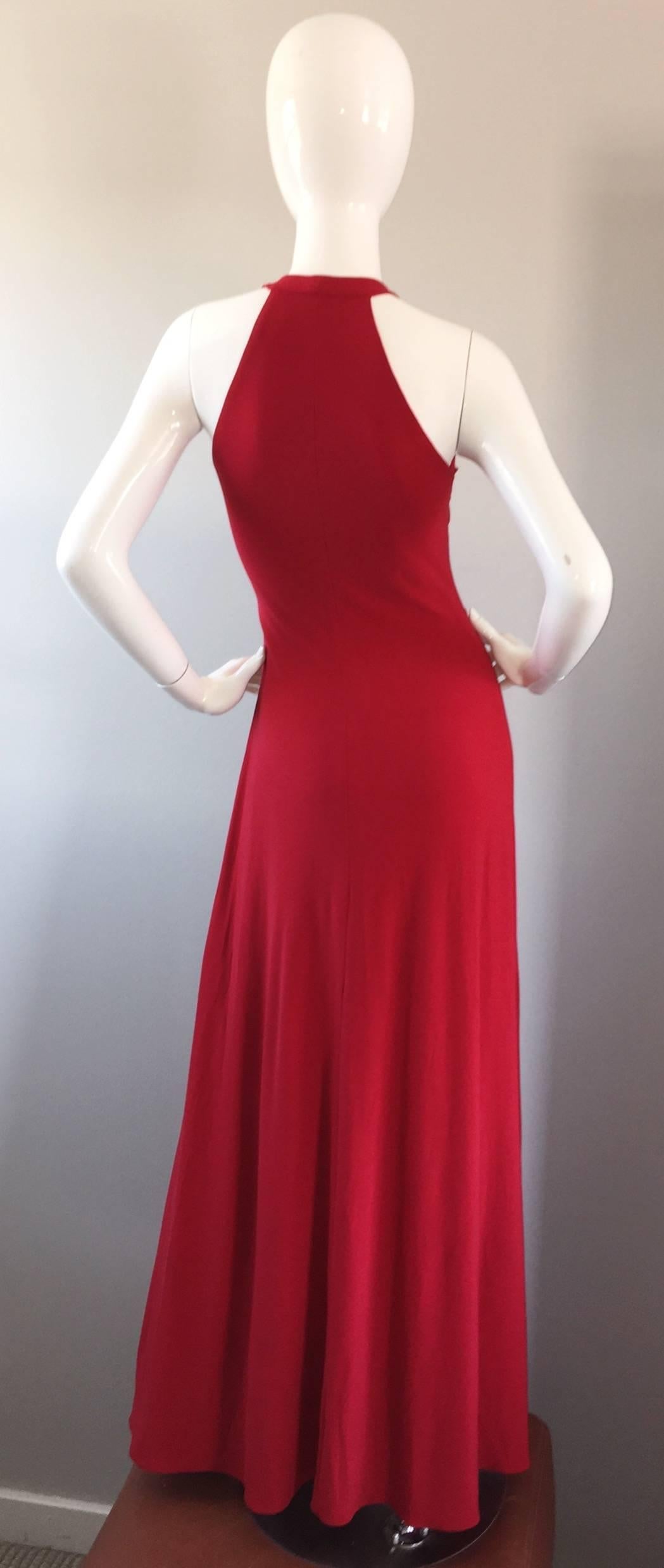 Amazing Vintage Lillie Rubin Lipstick Red Sexy ' Plunging ' Jersey Gown / Dress 4