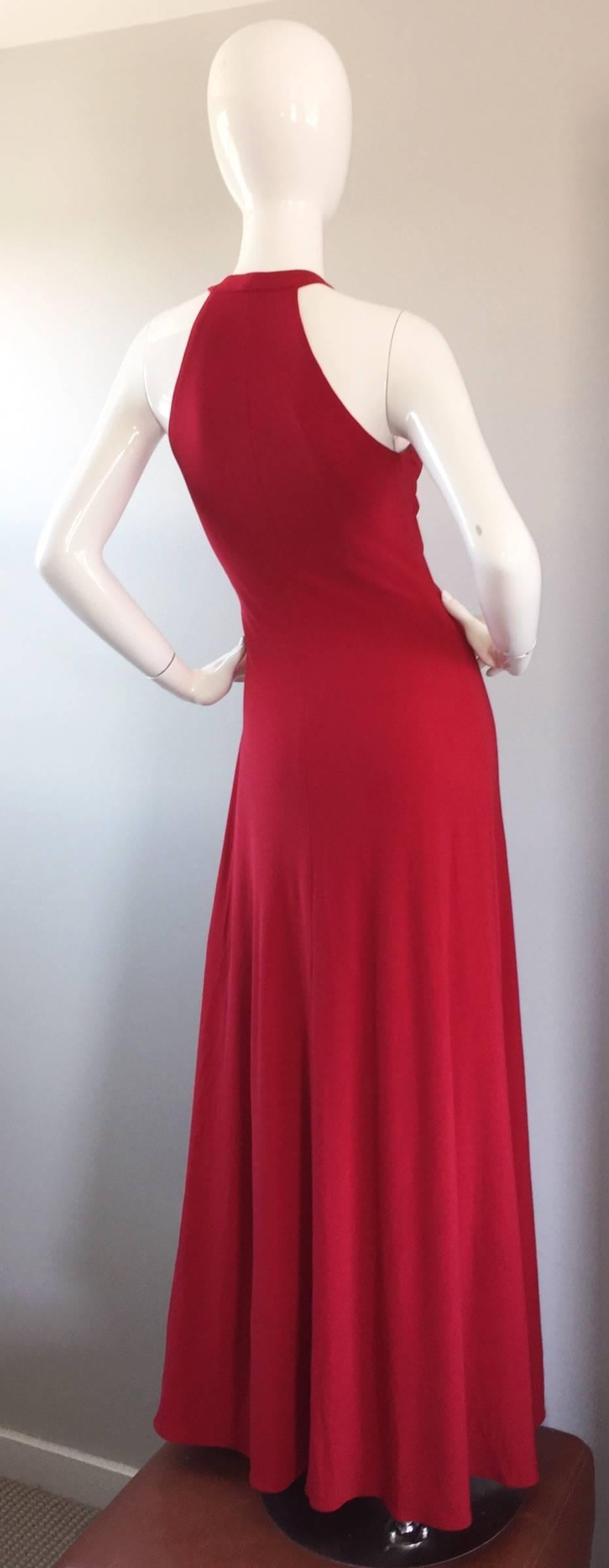 Amazing Vintage Lillie Rubin Lipstick Red Sexy ' Plunging ' Jersey Gown / Dress 1