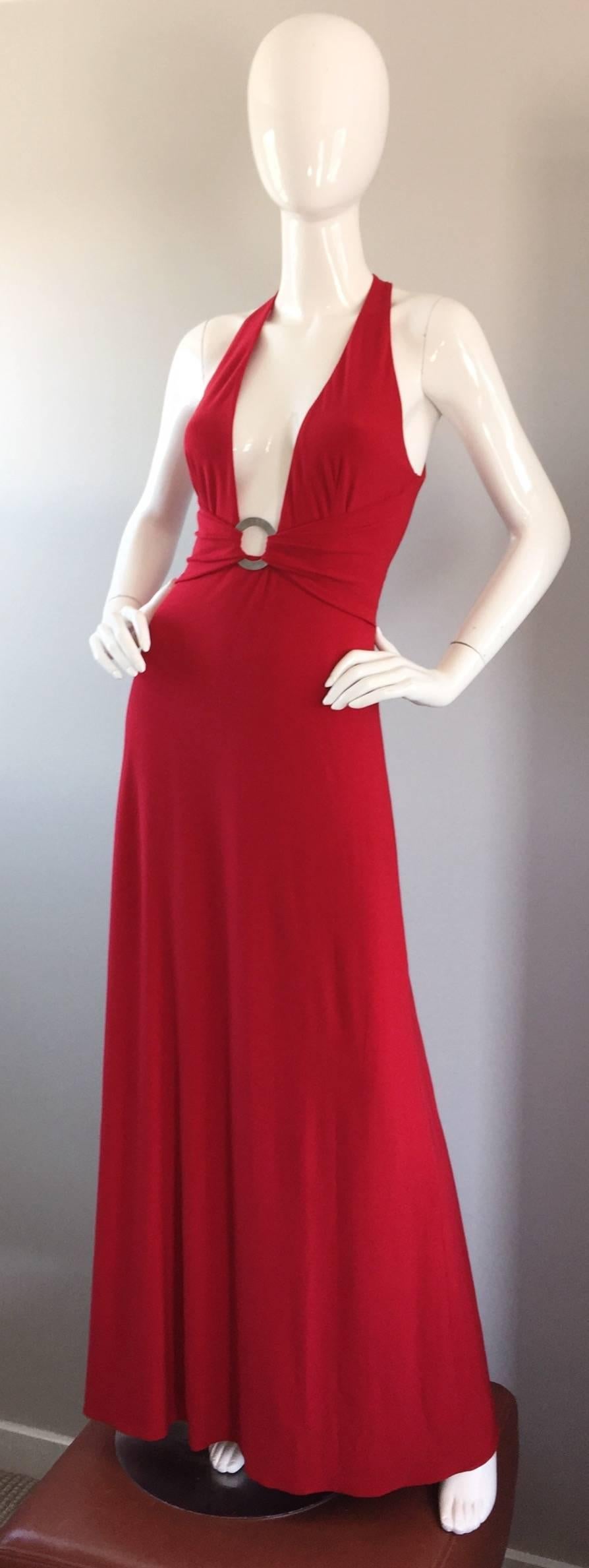 Women's Amazing Vintage Lillie Rubin Lipstick Red Sexy ' Plunging ' Jersey Gown / Dress