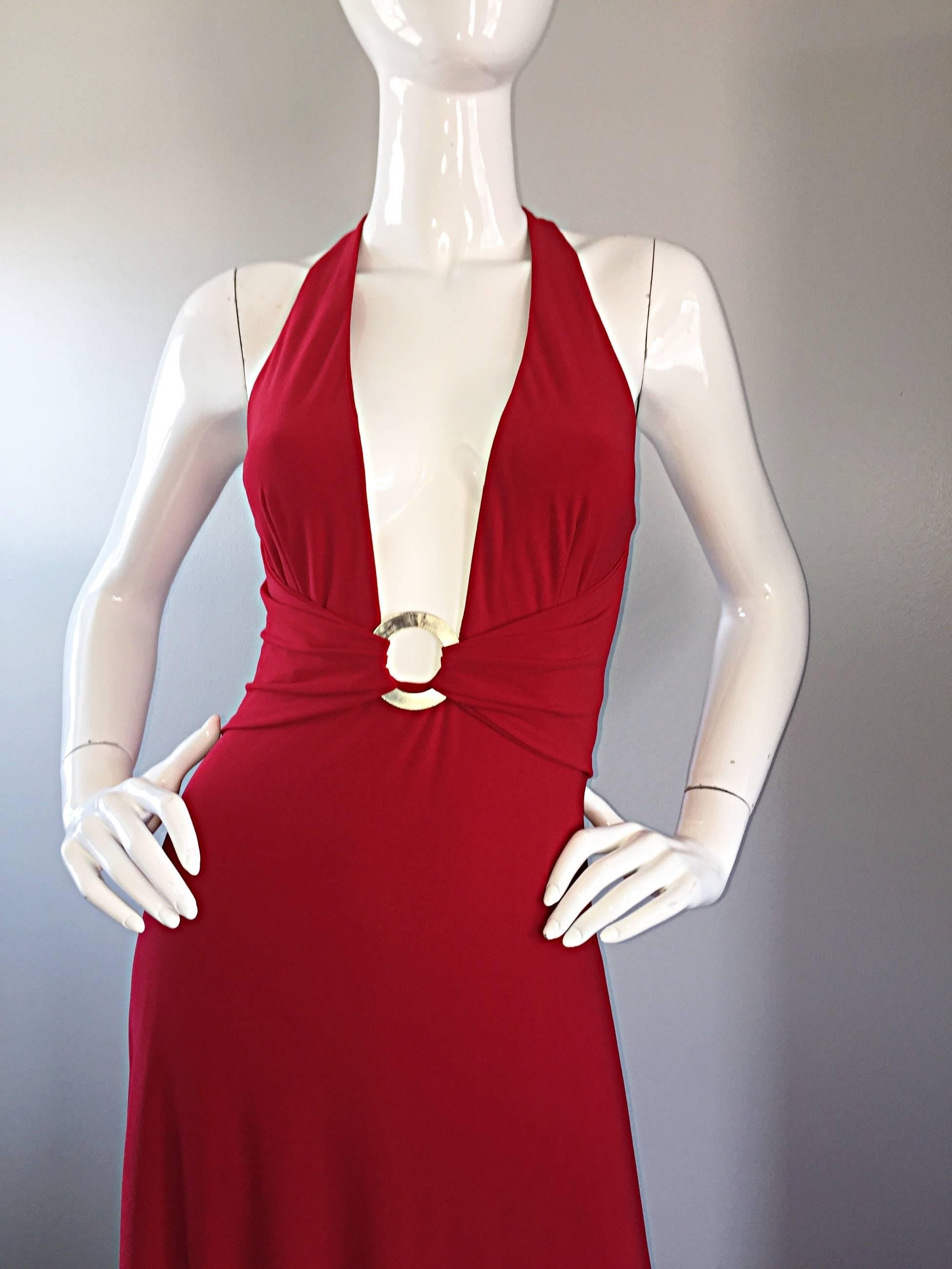 Amazing Vintage Lillie Rubin Lipstick Red Sexy ' Plunging ' Jersey Gown / Dress 3