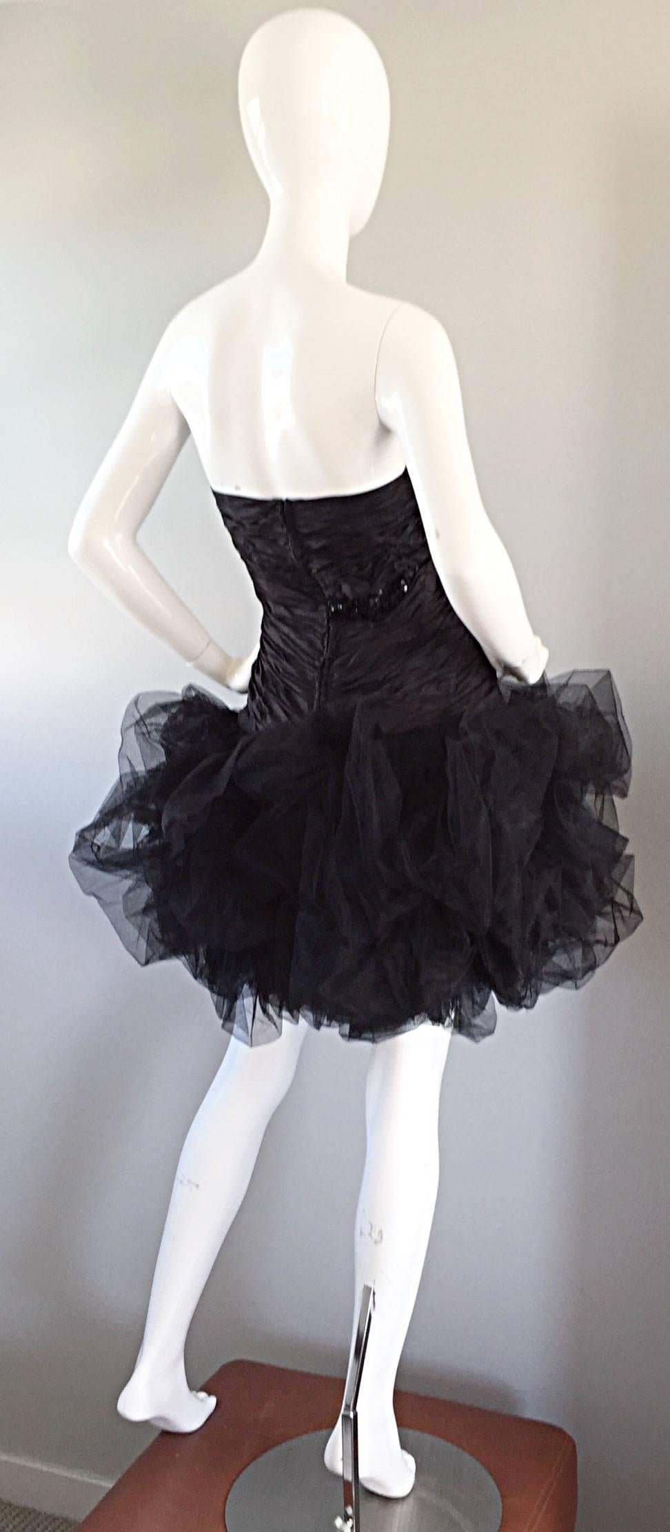 Women's Sensational Vintage 80’s Paul Louis Orrier Paris Black Silk Sequin Pouf Dress For Sale