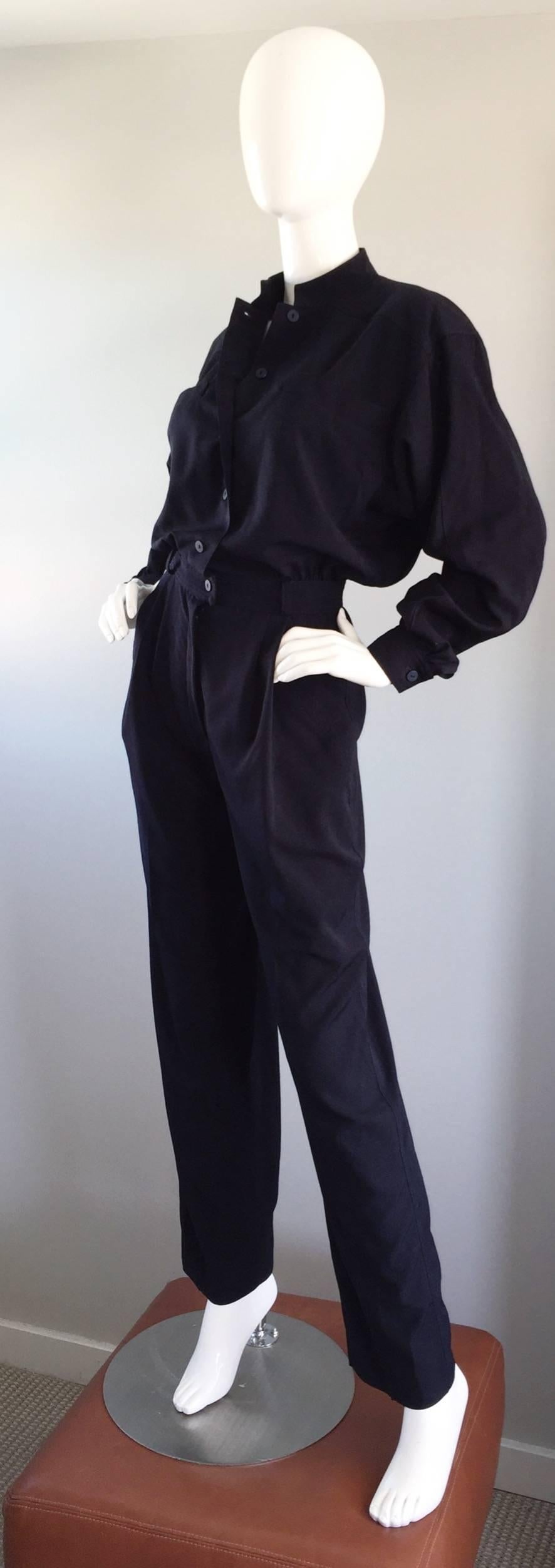 Escada By Margaretha Ley Navy Blue Rhinestone ' Heart Clock ' Vintage Jumpsuit  In Excellent Condition For Sale In San Diego, CA