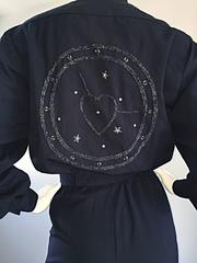 Escada by Margaretha Ley Marineblauer Vintage-Overall mit Strass und Herzuhr „Herzuhr“