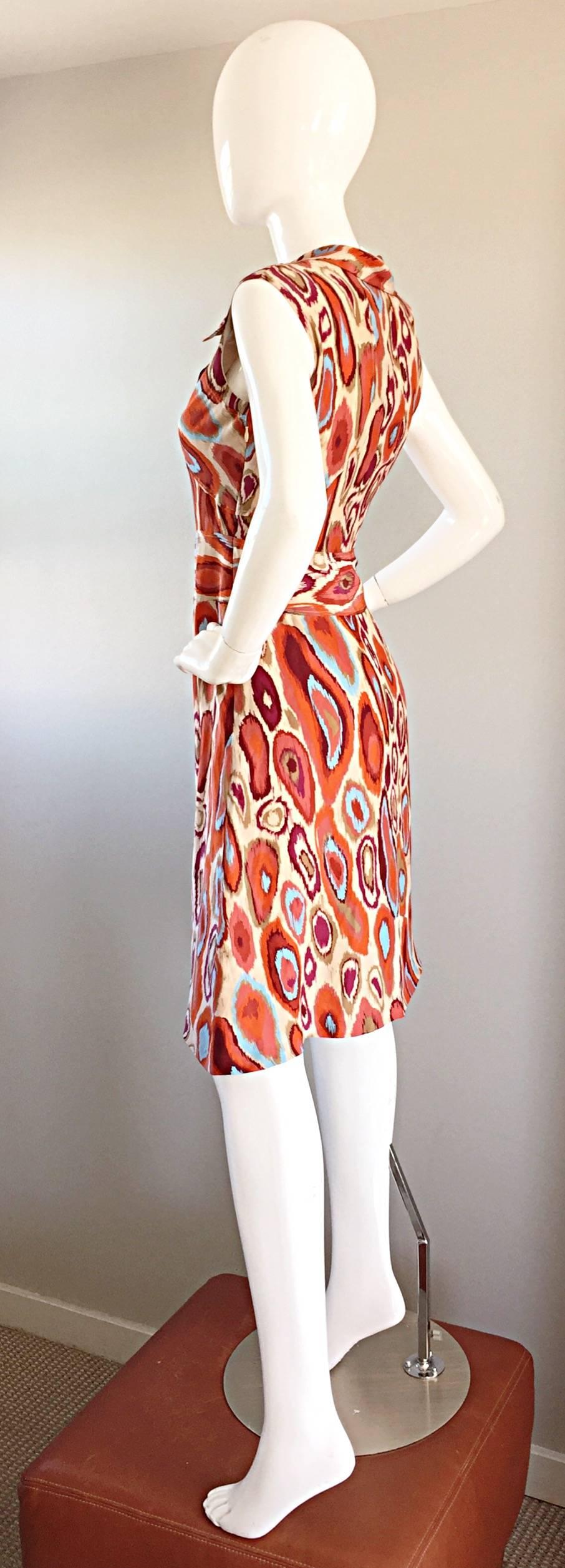 Cacharel - Robe en soie imprimée Ikat, neuve avec étiquette, style chic, années 1960  Neuf - En vente à San Diego, CA