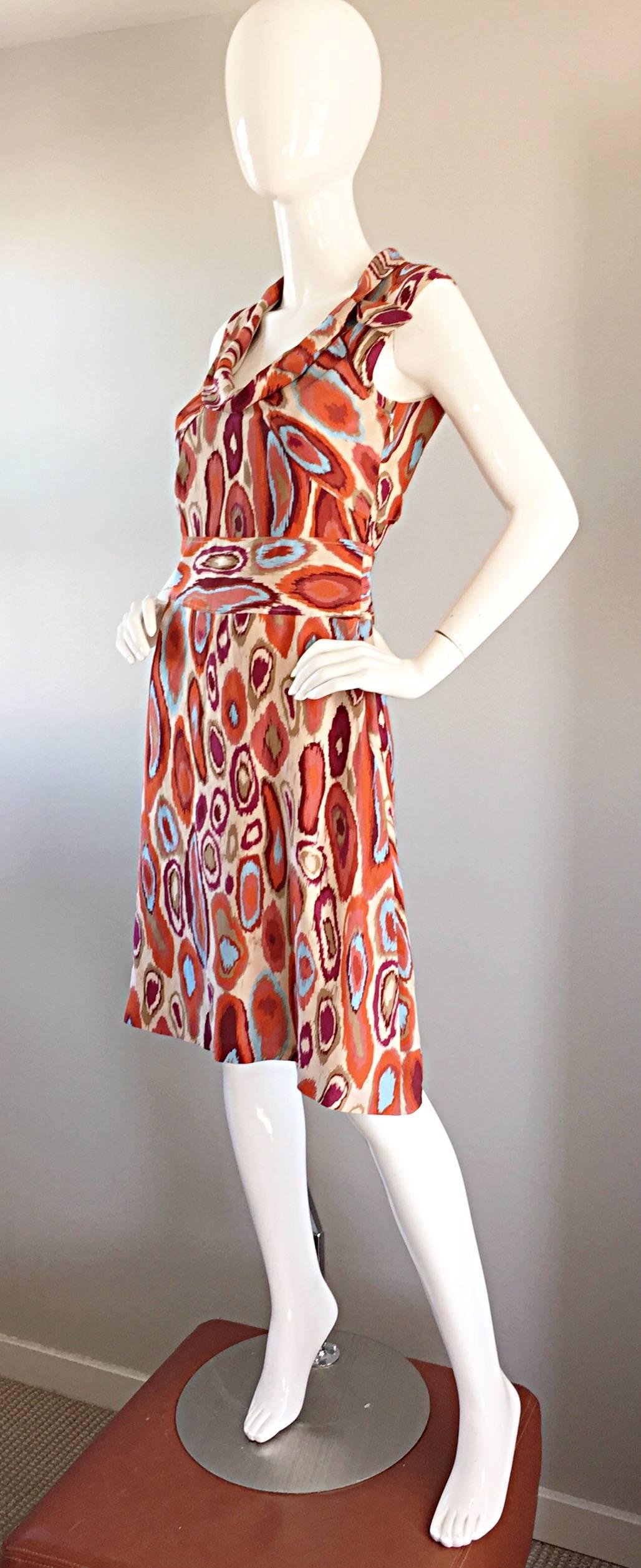 Cacharel - Robe en soie imprimée Ikat, neuve avec étiquette, style chic, années 1960  en vente 1