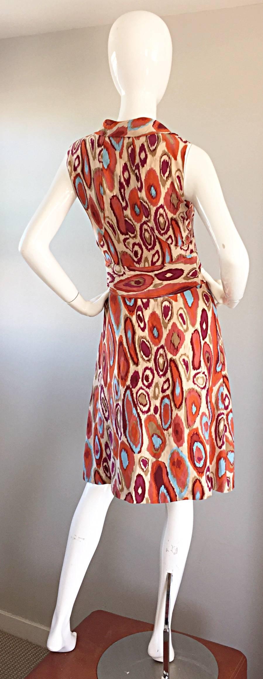 Cacharel - Robe en soie imprimée Ikat, neuve avec étiquette, style chic, années 1960  Pour femmes en vente