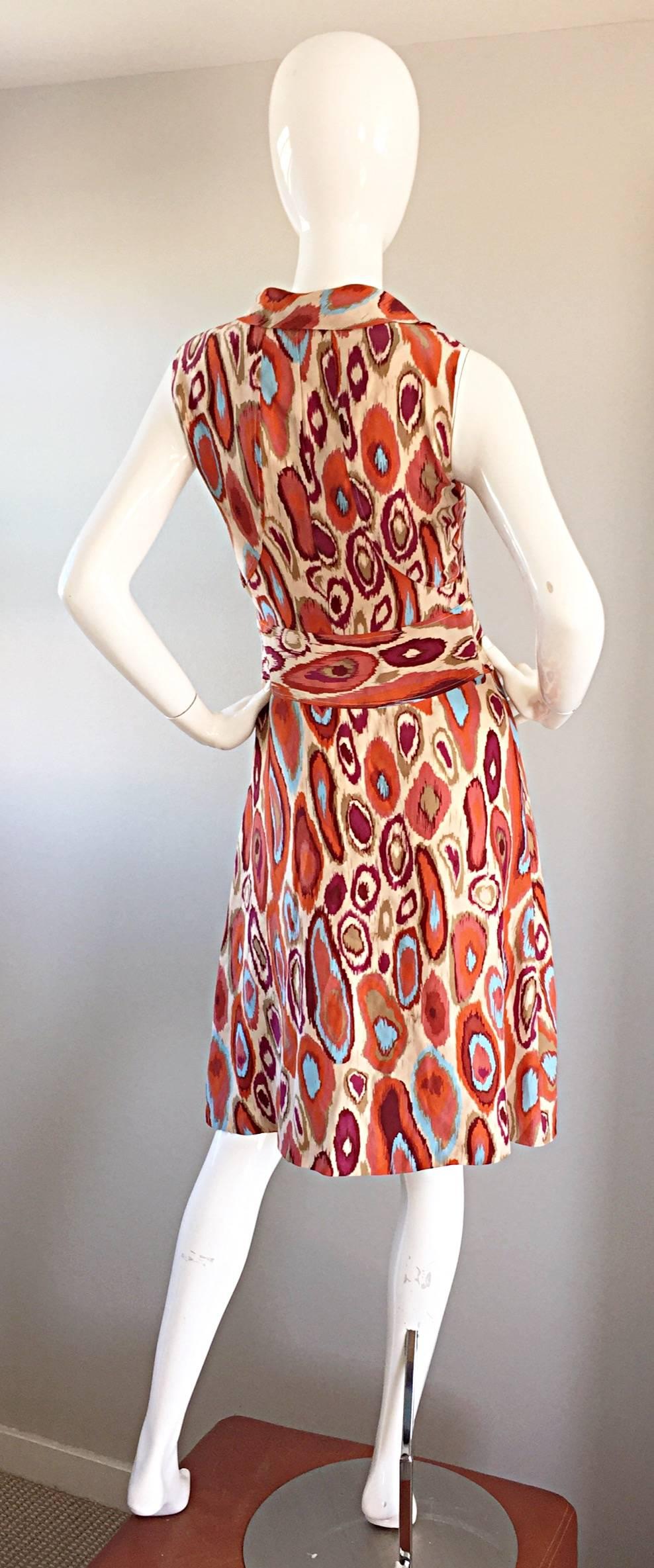 Cacharel - Robe en soie imprimée Ikat, neuve avec étiquette, style chic, années 1960  en vente 3