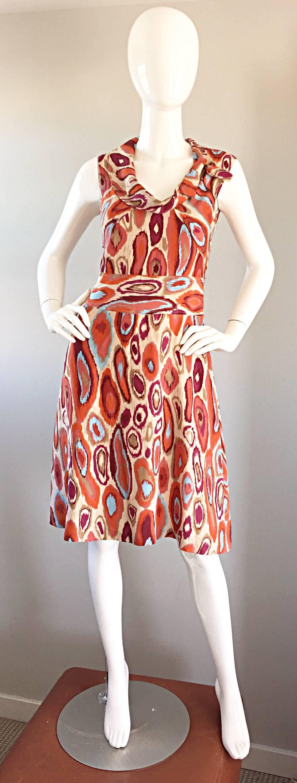 Cacharel - Robe en soie imprimée Ikat, neuve avec étiquette, style chic, années 1960  en vente 4