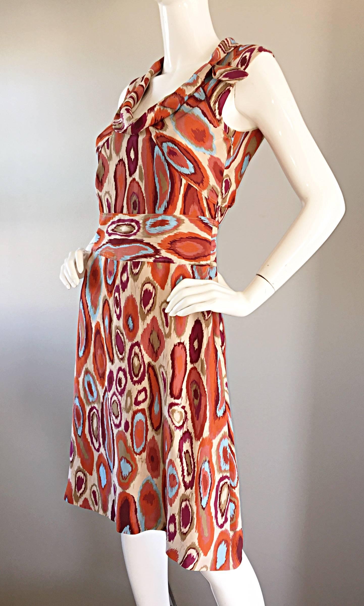 NWT Cacharel Silk Ikat Print Dress Chic 1960s 60s Style  In New Condition For Sale In San Diego, CA