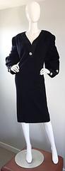 Vintage Extra Large Beautiful I. Magnin Little Black Dress w/ Rhinestone Buttons