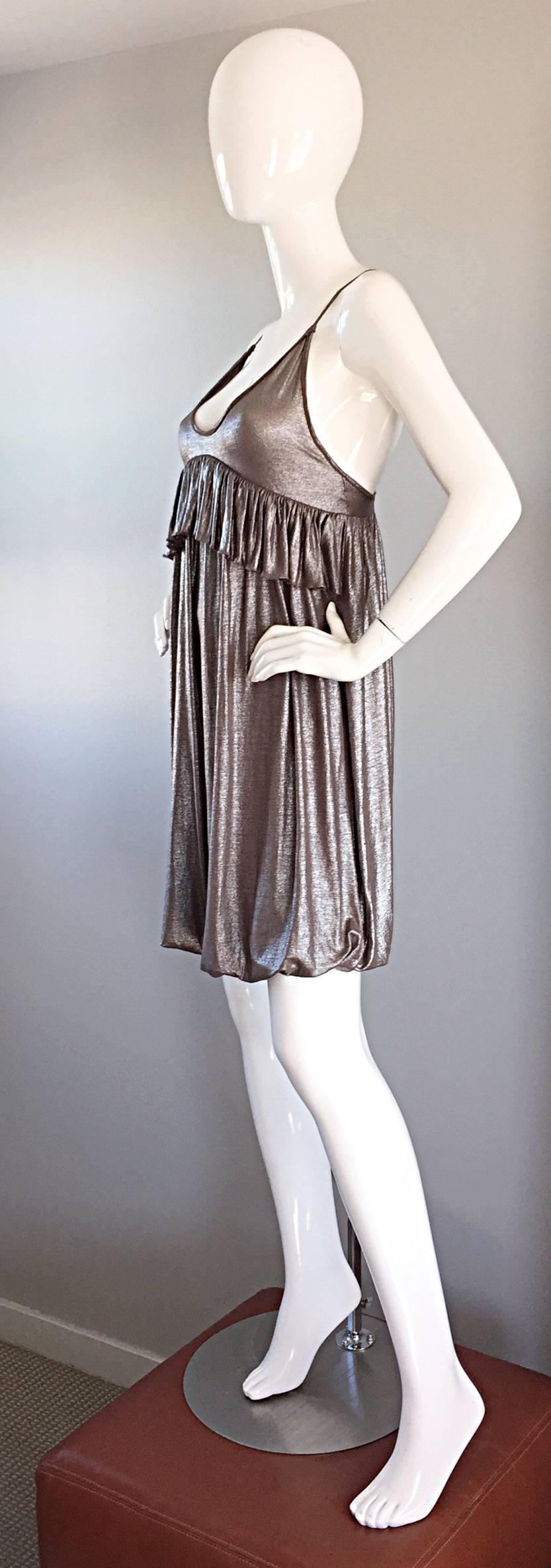 NWT Stella McCartney Gunmetal Pewter Racerback Empire Bubble Dress In New Condition For Sale In San Diego, CA