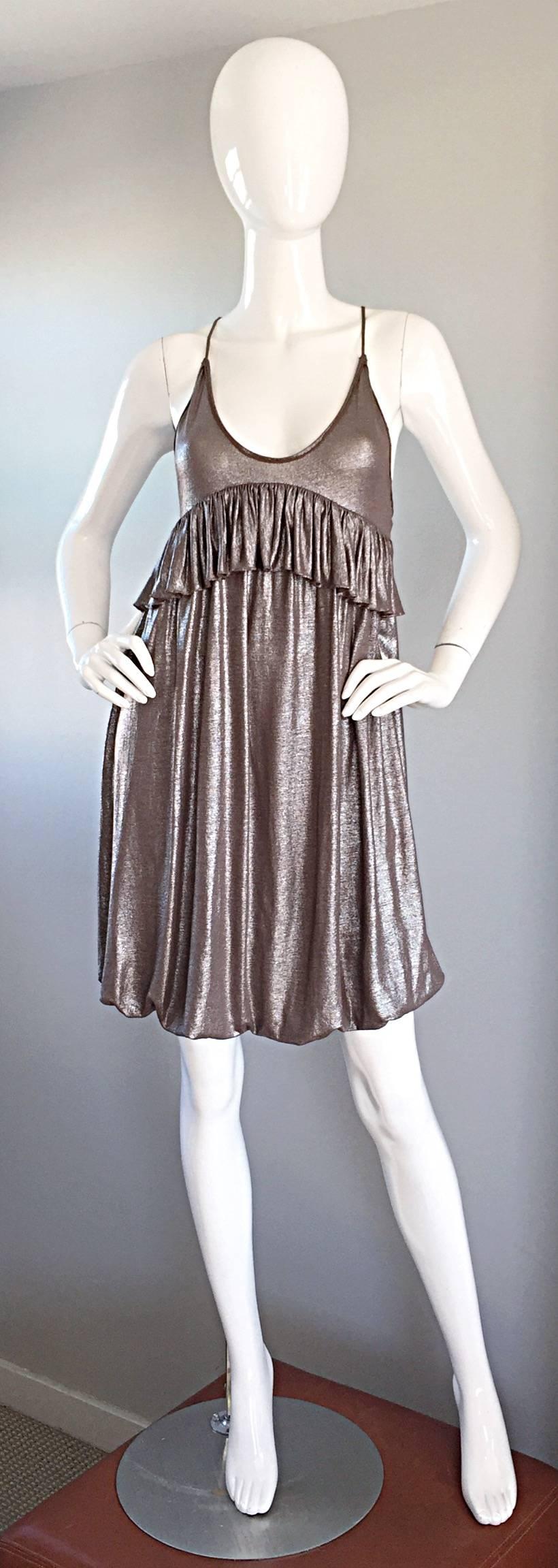 NWT Stella McCartney Gunmetal Pewter Racerback Empire Bubble Dress For Sale 1