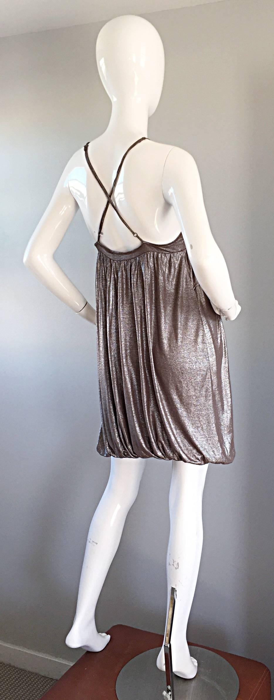 NWT Vestido burbuja imperio Stella McCartney Gunmetal Pewter Racerback 3