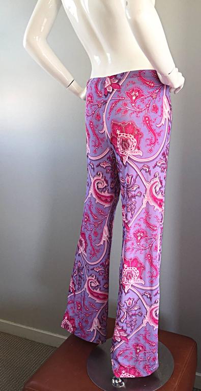 1990s Etro Purple Fuchsia Pink Paisley Vintage 90s Wide Leg Silk ...