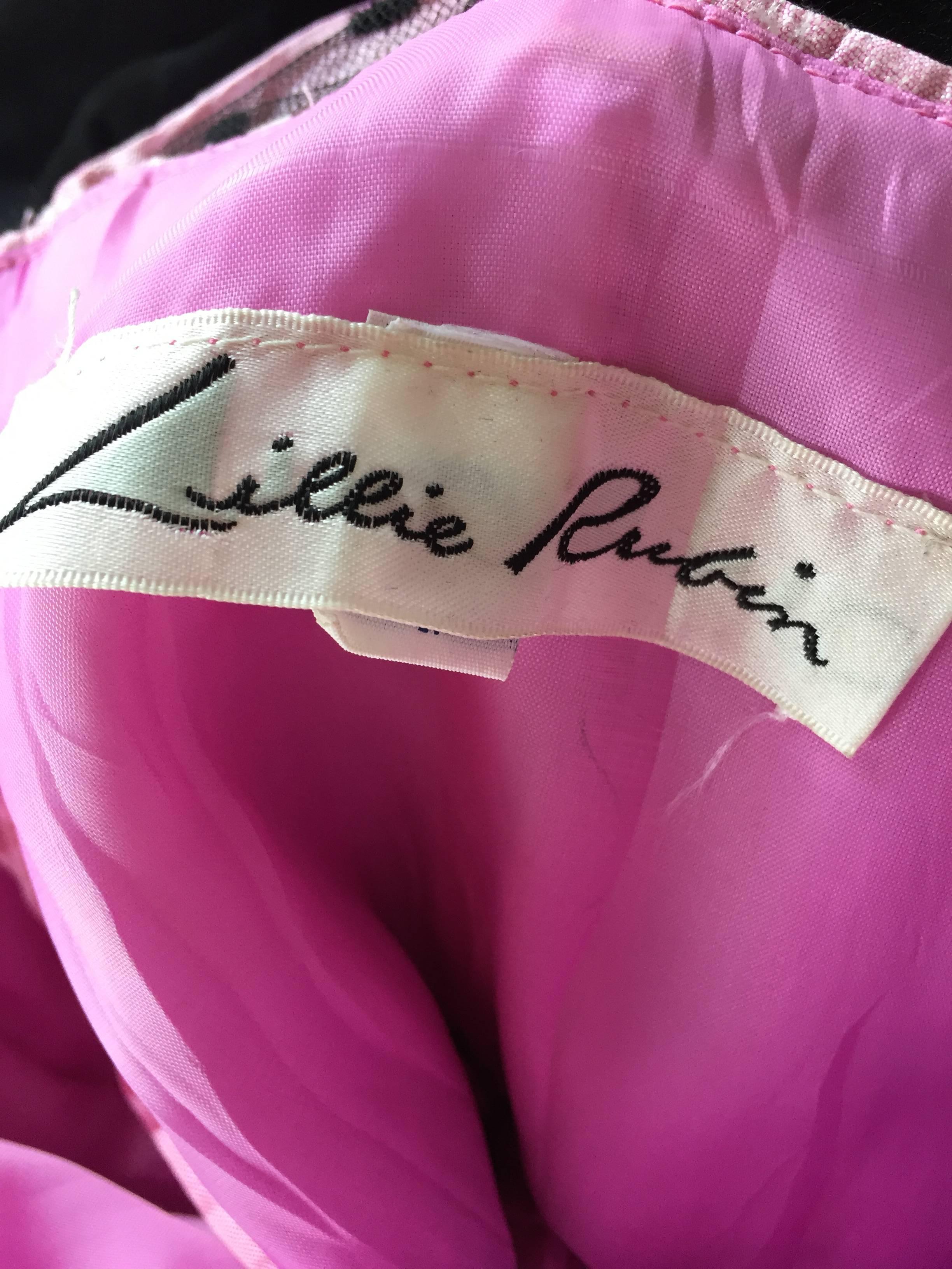 Lillie Rubin - Robe vintage rose et noire en dentelle de soie à paillettes avec traîne en tulle  en vente 5