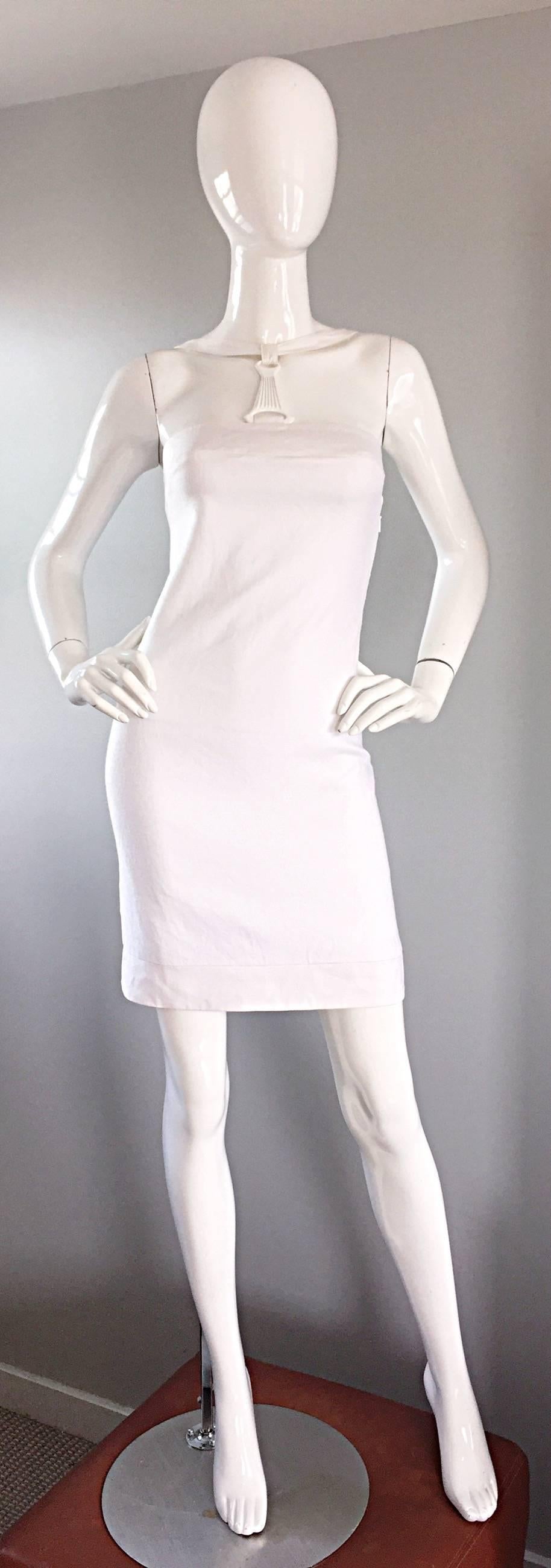 Rare 2000s Gianni Versace White Bondage BodyCon Vintage Dress w/ Medusa Harness For Sale 1