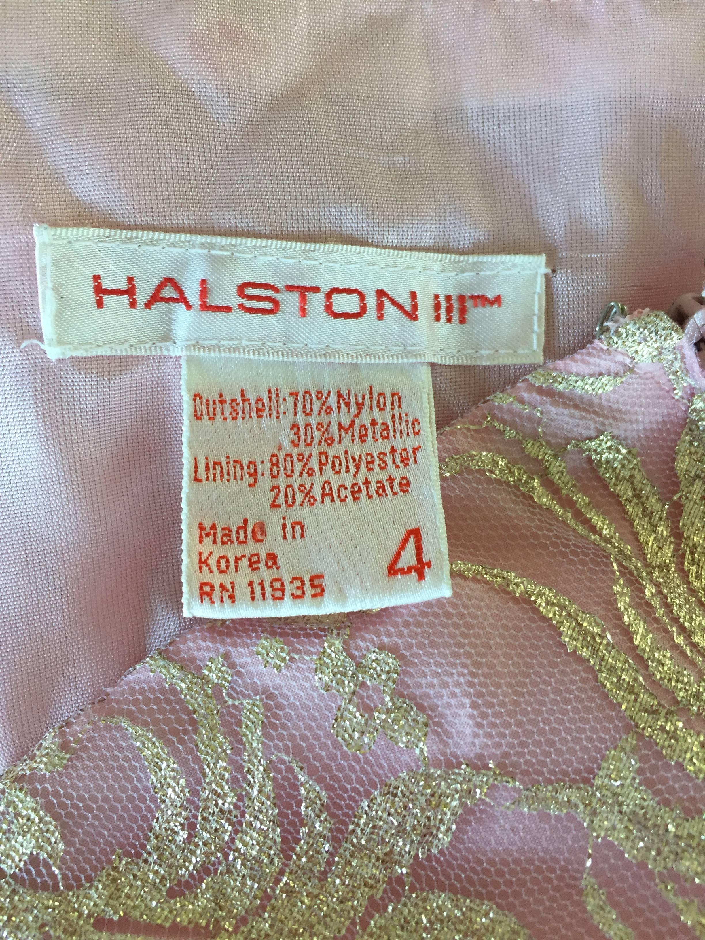 Vintage Halston Pink and Gold Metallic Lace Strapless 1980s 80s Cocktail Dress  2