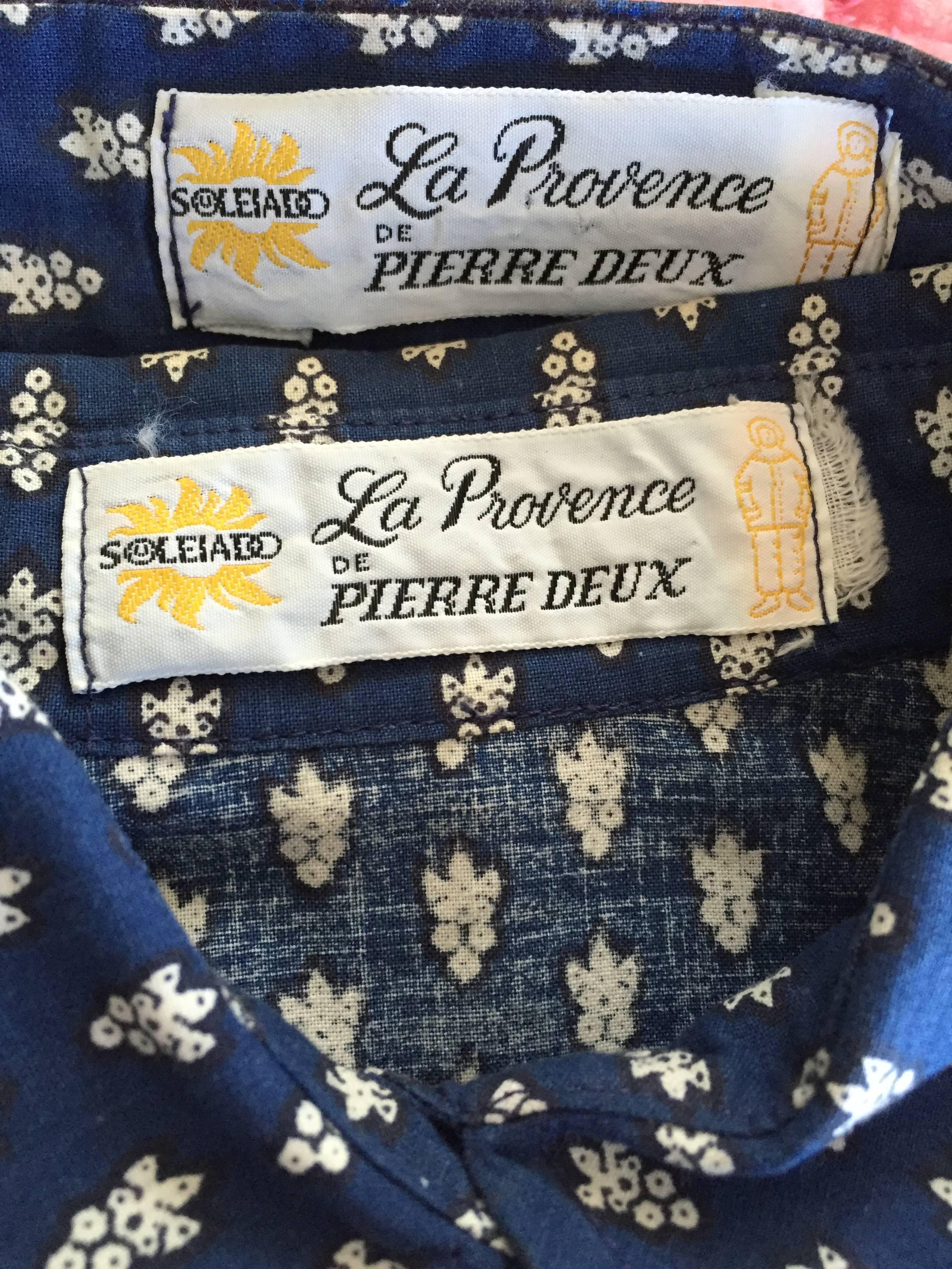 1970s La Provence De Pierre Deux Blue Printed Vintage Wrap Skirt and Blouse Set 3