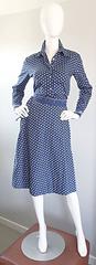 1970s La Provence De Pierre Deux Blue Printed Vintage Wrap Skirt and Blouse Set