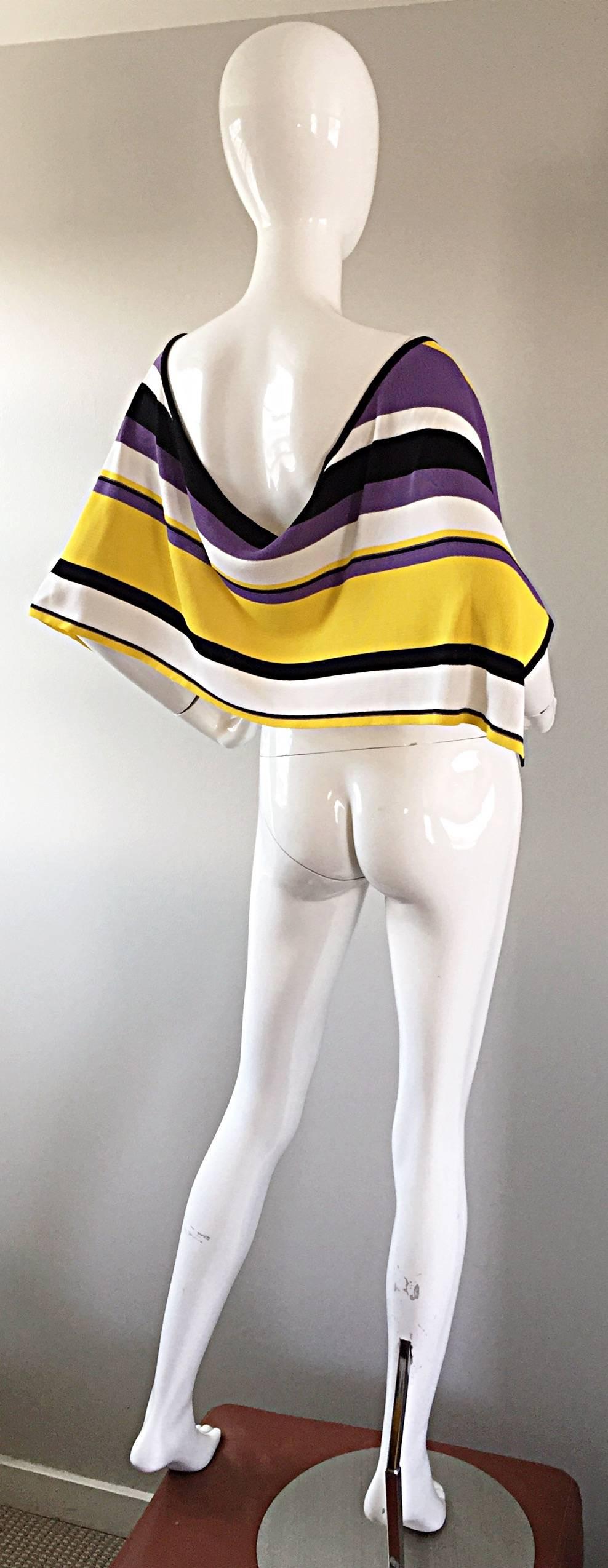 Women's or Men's Vintage Angelo Tarlazzi Striped Cropped Knit Color Block Cape Top Avant Garde For Sale