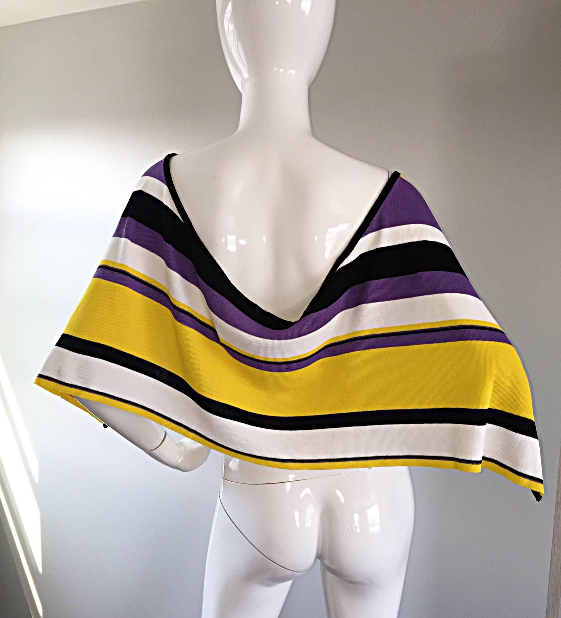 Vintage Angelo Tarlazzi Striped Cropped Knit Color Block Cape Top Avant Garde For Sale 3