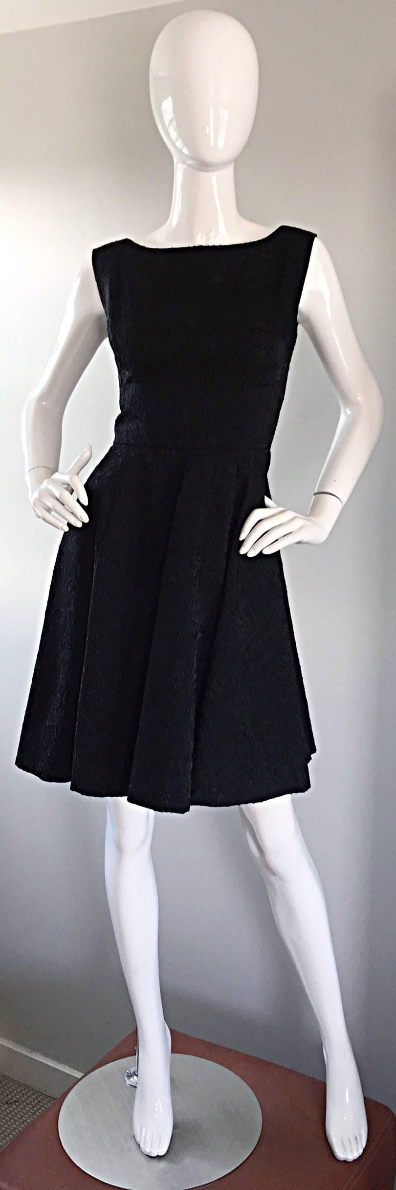 This might be the perfect LITTLE BLACK DRESS ever! 1950s black silk fit-and-flare vintage dress! There is so much attention to detail on this beauty, it surely was created by a high-end designer. However, no labels remain. Demi-couture quality, with