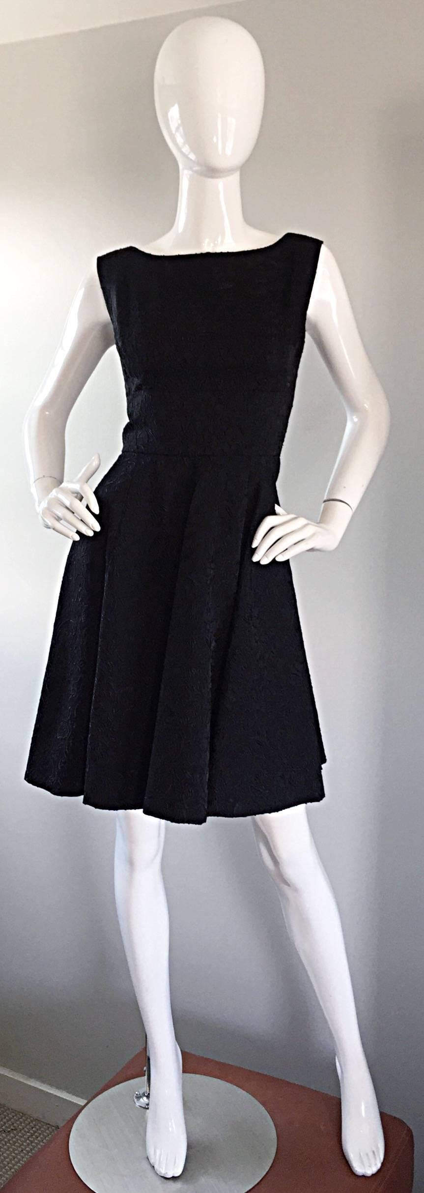 Perfect 1950s Fit & Flare Silk Embroidered 50s Vintage Little Black Dress LBD 3