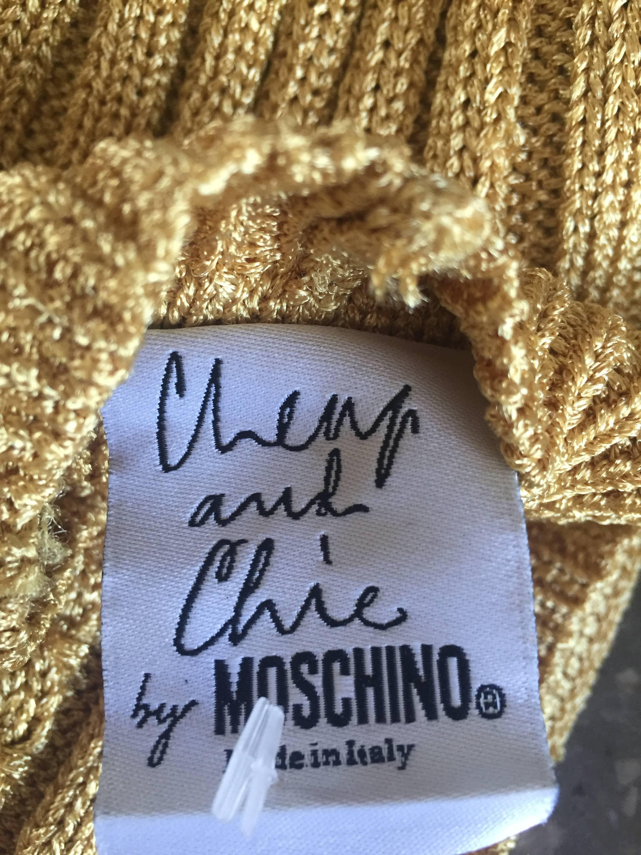 Women's 1990s Moschino Cheap & Chic Vintage Gold Metallic Ribbed Cardigan 90s Sweater