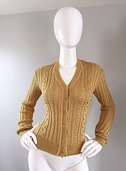 1990s Moschino Cheap & Chic Vintage Gold Metallic Ribbed Cardigan 90s Sweater